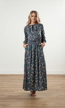 Necktie Puffed Sleeve Floral Dress